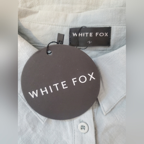 NWT White Fox Not So Subtle Runched Button Up Mini Dress in Sea Mist Small - Picture 4 of 9
